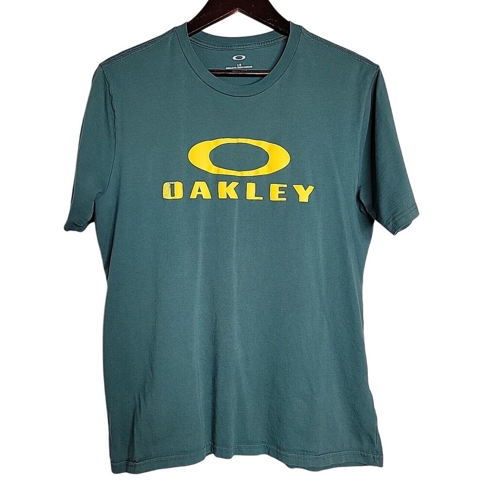 Oakley‎ Logo Print Tee Tshirt Mens Large Regular Fit Green Crew Neck Casual